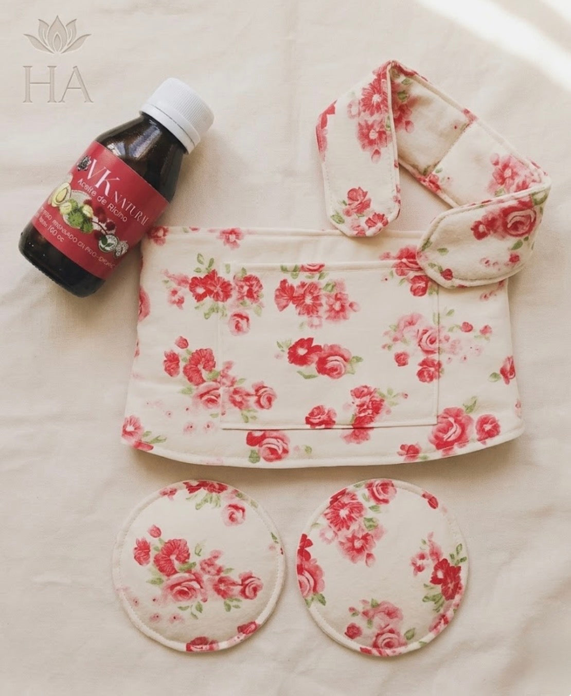 Kit Equilibrio Femenino: Aceite de Ricino x2 100 cc orgánico + Set de Faja, cuellera, protectores busto de Puro Algodón